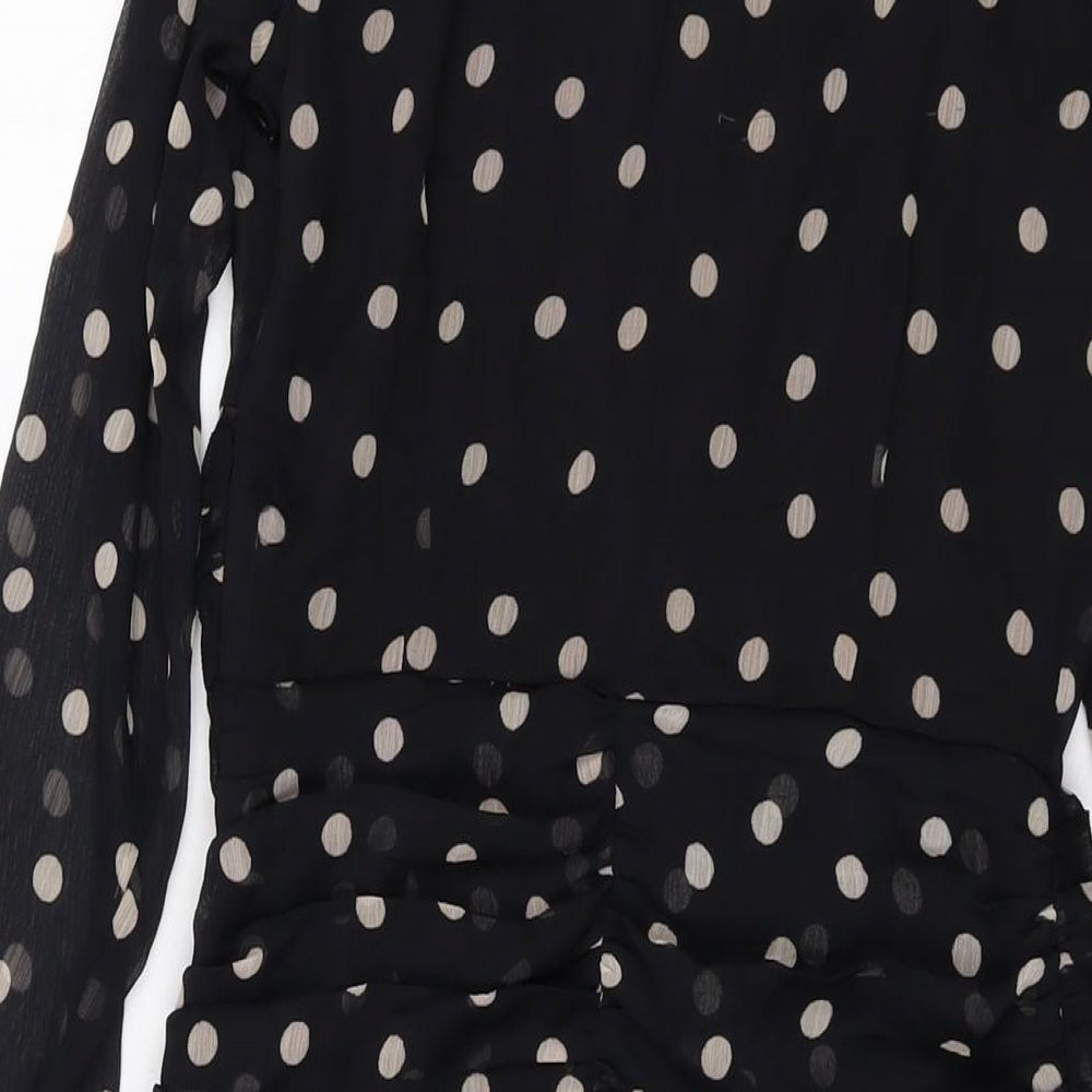 Zara Womens Beige Polka Dot Polyester Mini Size S Round Neck Button
