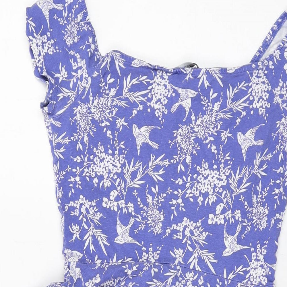 New Look Womens Blue Geometric Polyester A-Line Size 10 Round Neck Pullover