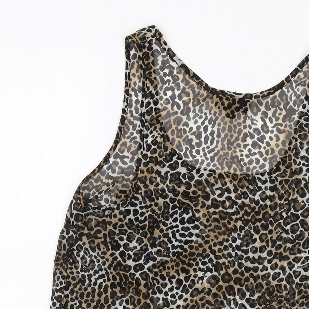 Topshop Womens Brown Animal Print Polyester Basic Tank Size 8 Round Neck
