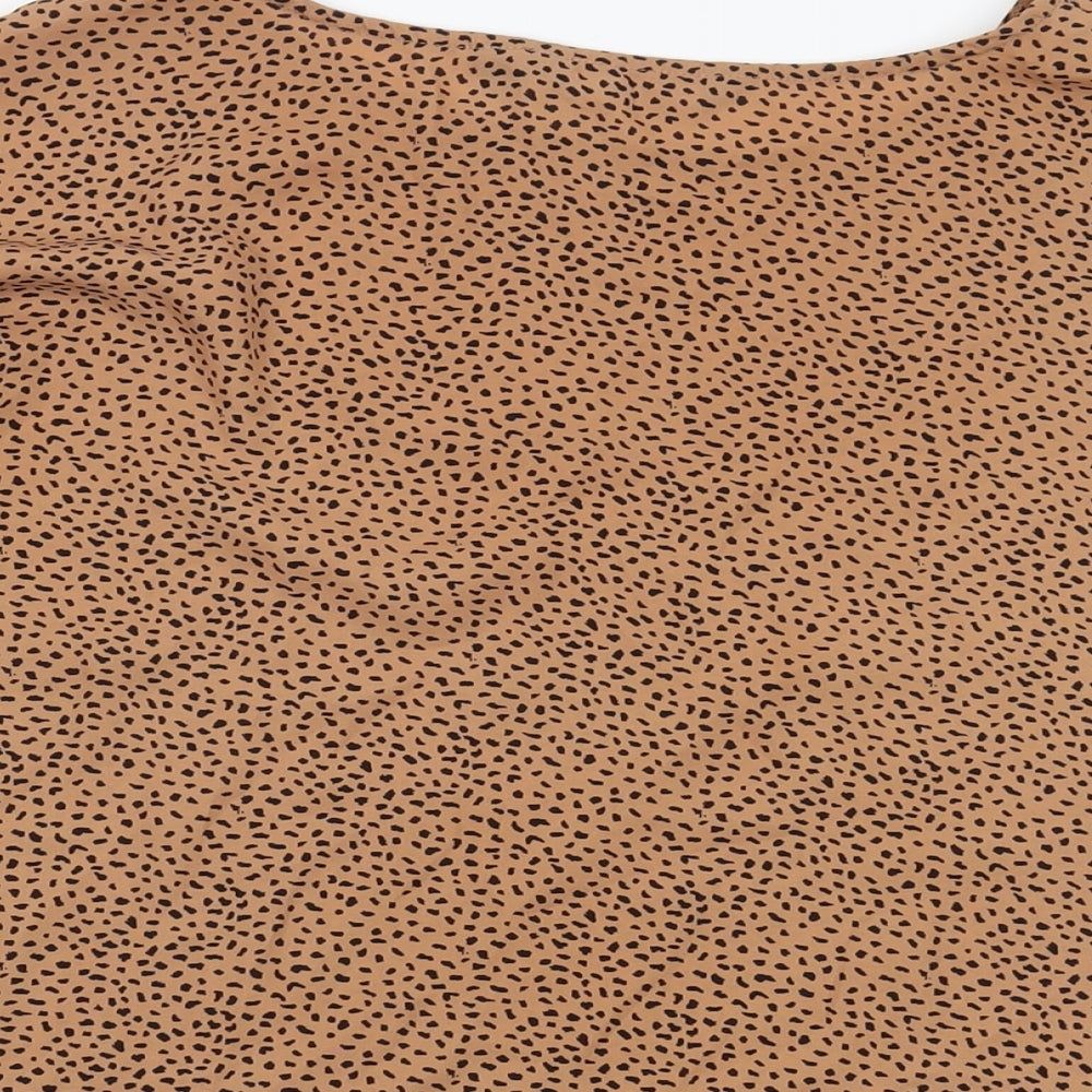 Glassons Womens Brown Animal Print Polyester Basic Blouse Size 8 Round Neck