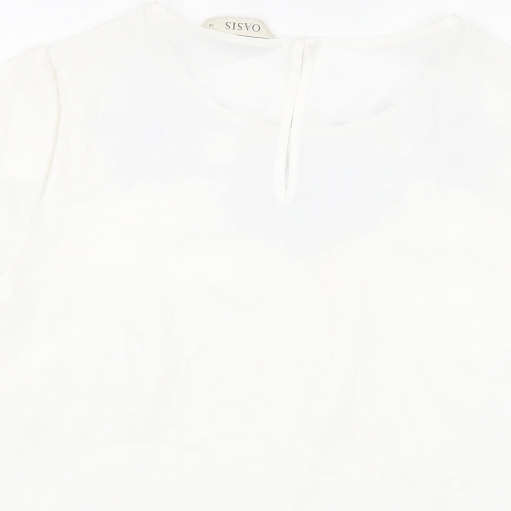Oasis Womens White Polyester Basic T-Shirt Size 10 Round Neck