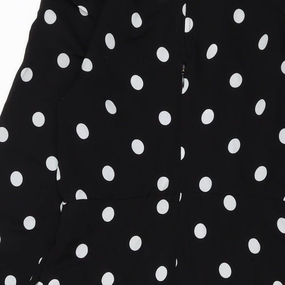 New Look Womens Black Polka Dot Polyester A-Line Size 6 Mock Neck Button