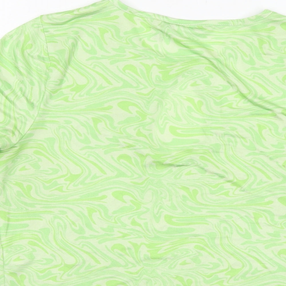 ASOS Womens Green Geometric Polyester Cropped T-Shirt Size 14 Round Neck