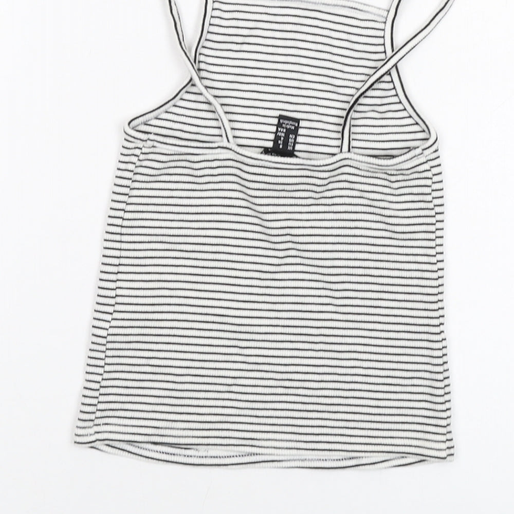 New Look Womens White Striped Cotton Cropped Tank Size 8 Square Neck