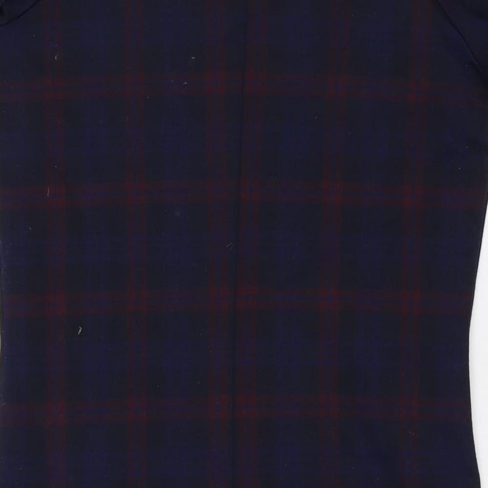 New Look Womens Blue Plaid Polyester A-Line Size 8 Round Neck Pullover