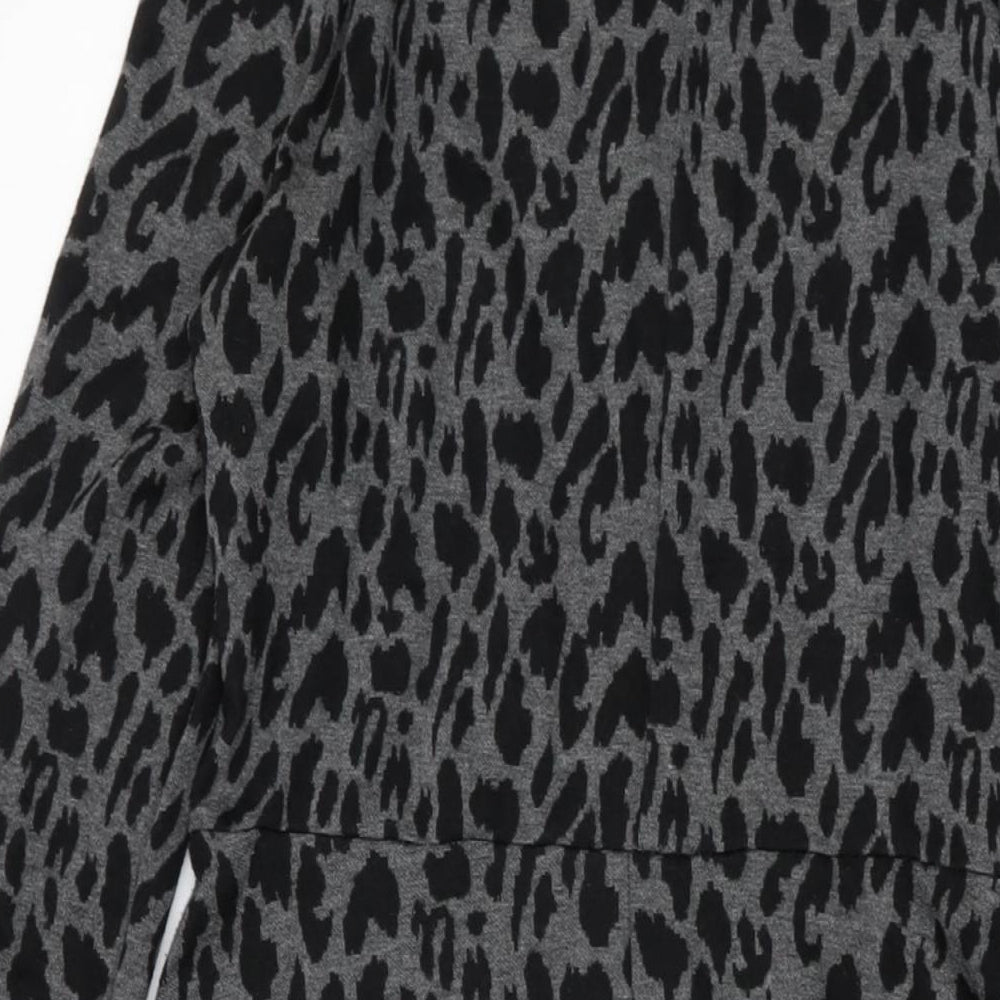 Warehouse Womens Grey Animal Print Polyester A-Line Size 12 Mock Neck Button