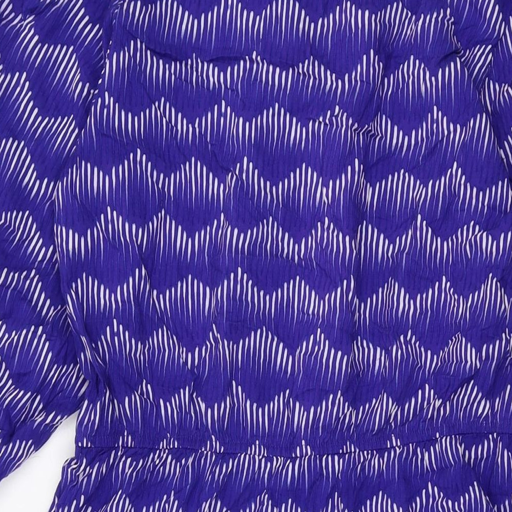 NEXT Womens Blue Geometric Viscose A-Line Size 12 V-Neck Tie
