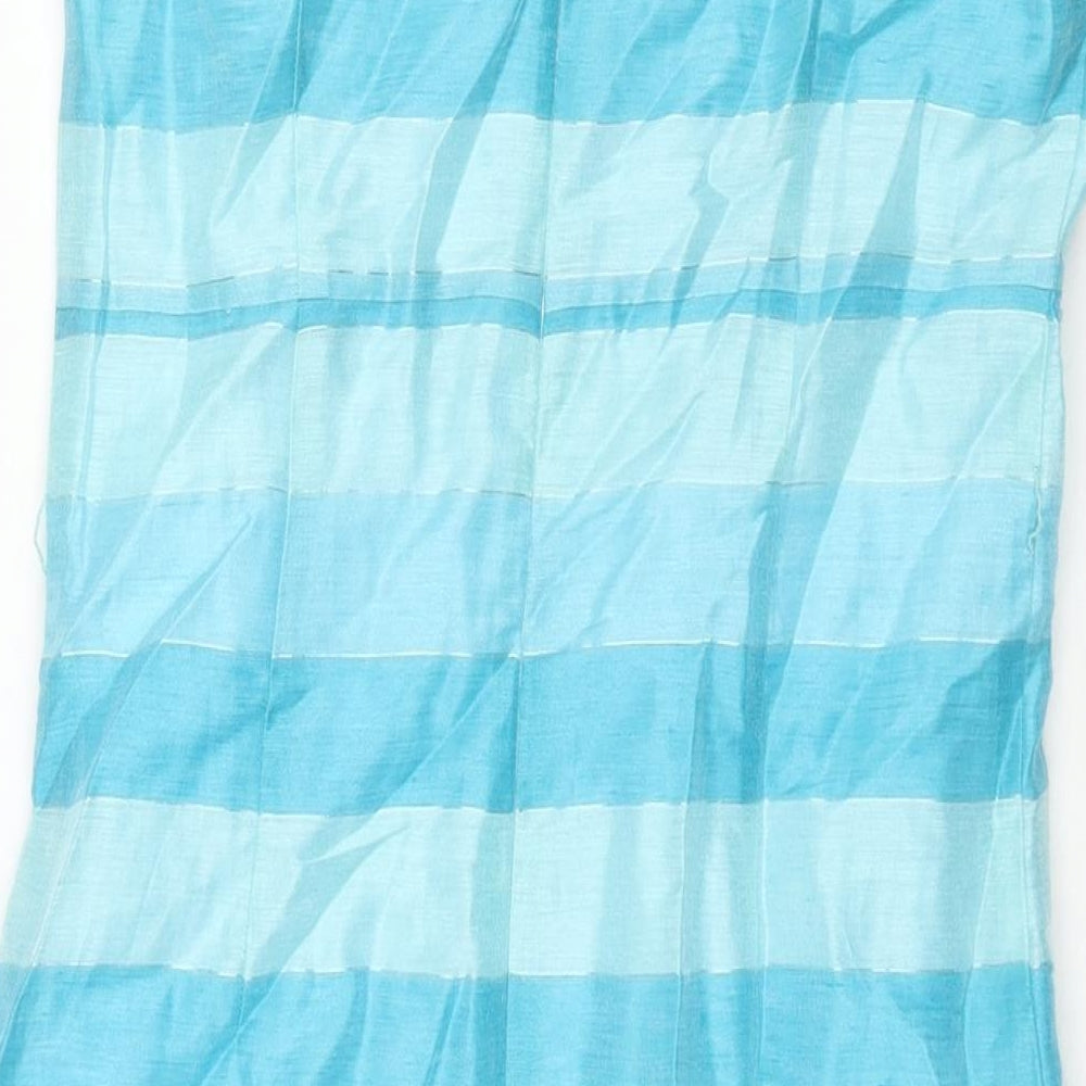 Minuet Womens Blue Striped Linen Pencil Dress Size 8 Scoop Neck Zip