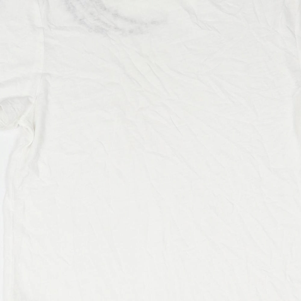 River Island Womens White Cotton Basic T-Shirt Size 6 Round Neck - Embroidered Text