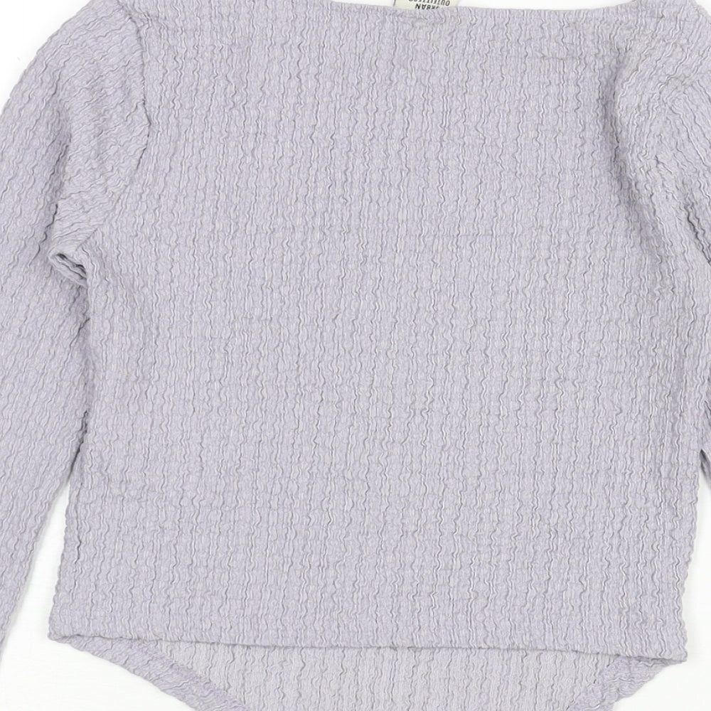 Urban Outfitters Womens Purple Polyester Basic Blouse Size XS Round Neck - Asymmetric Hem Crinkle Look Vented Cuffs
