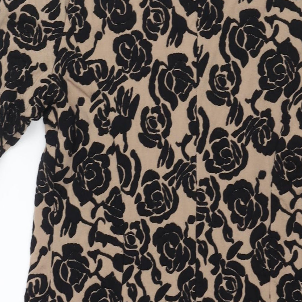 Wallis Womens Brown Floral Polyester Shift Size 12 Boat Neck Pullover