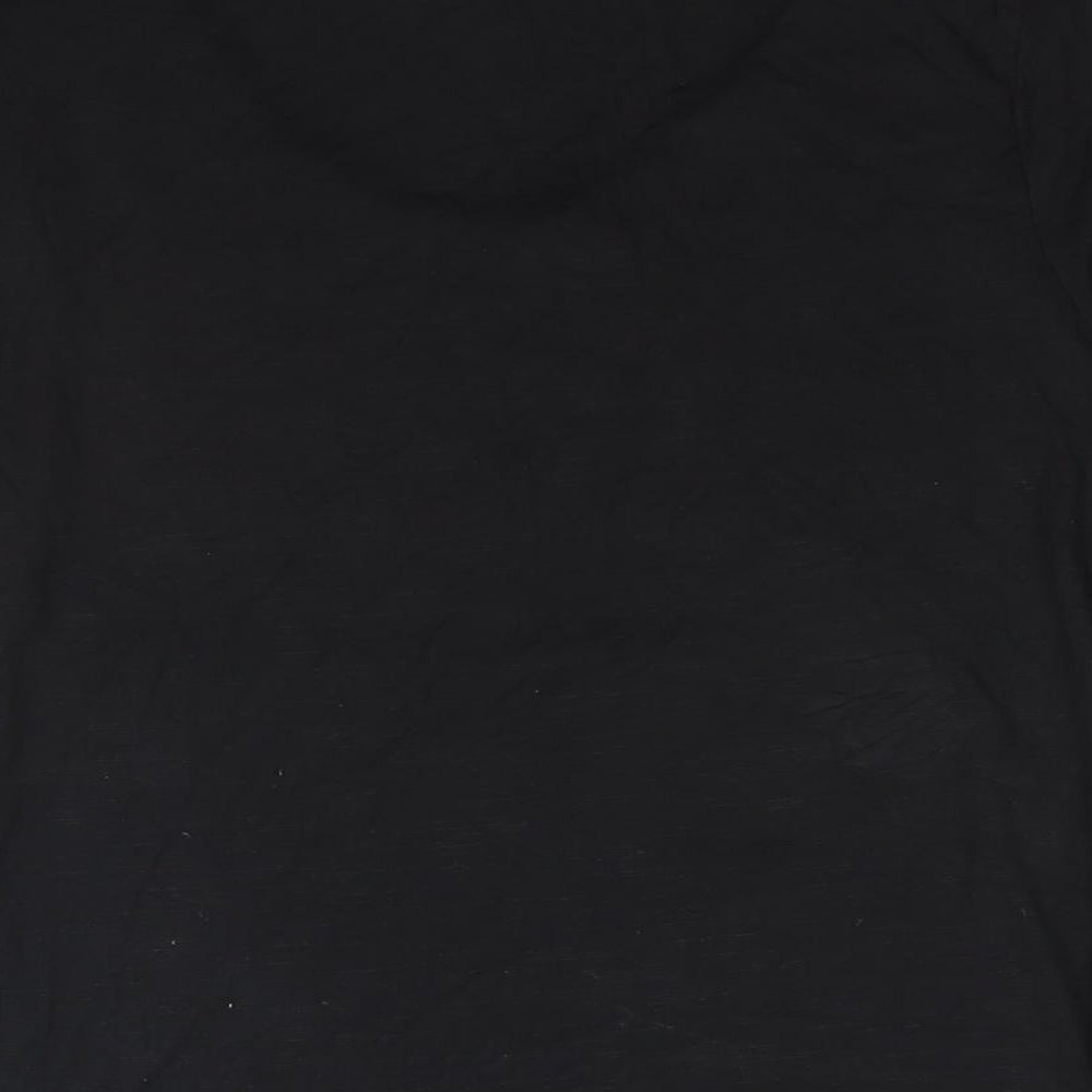 Per Una Womens Black Cotton Basic Blouse Size 10 Round Neck - Fair Isle Cut Out Button Detail