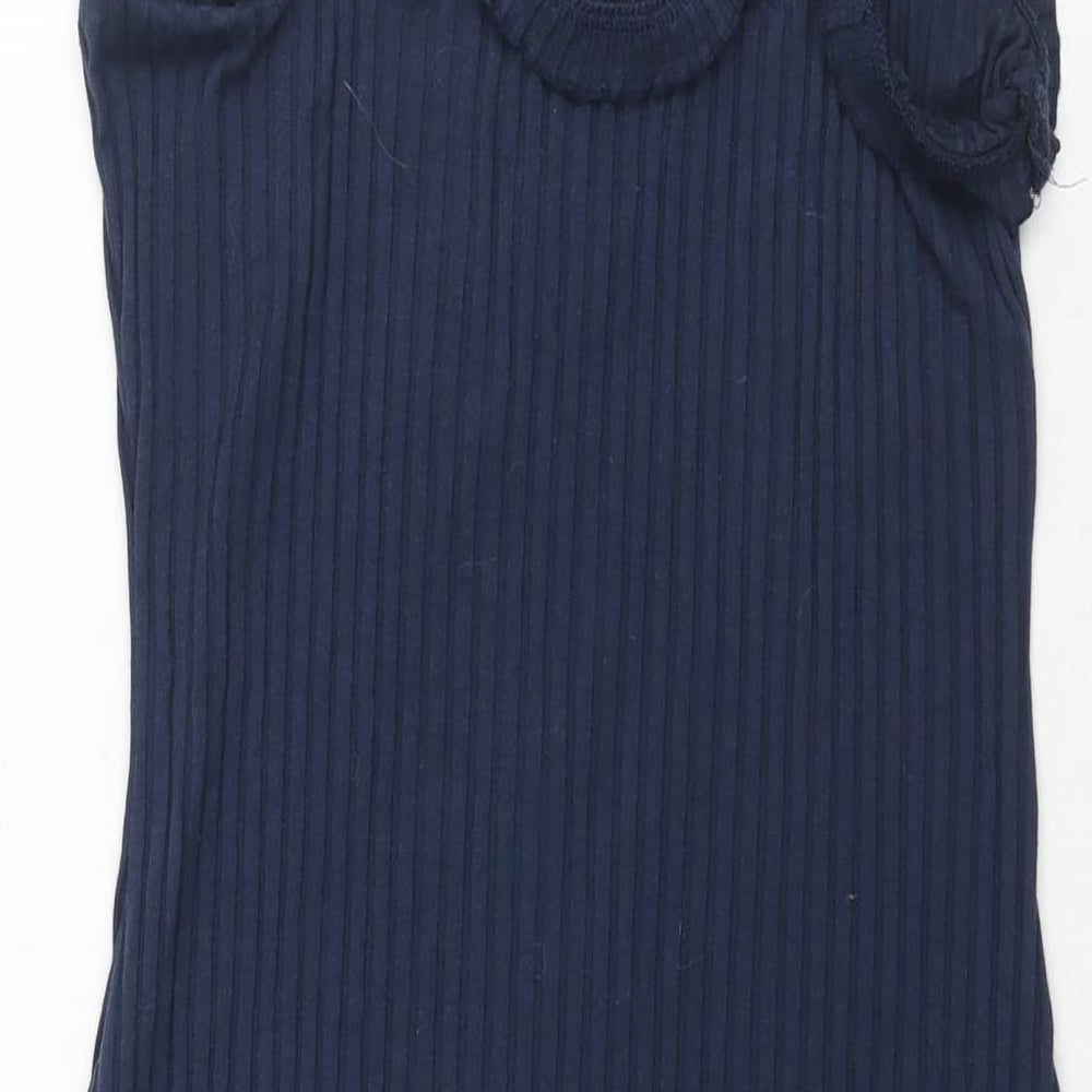 ASOS Womens Blue Polyester Shift Size 12 Square Neck Pullover - Ribbed Button Detail Frill