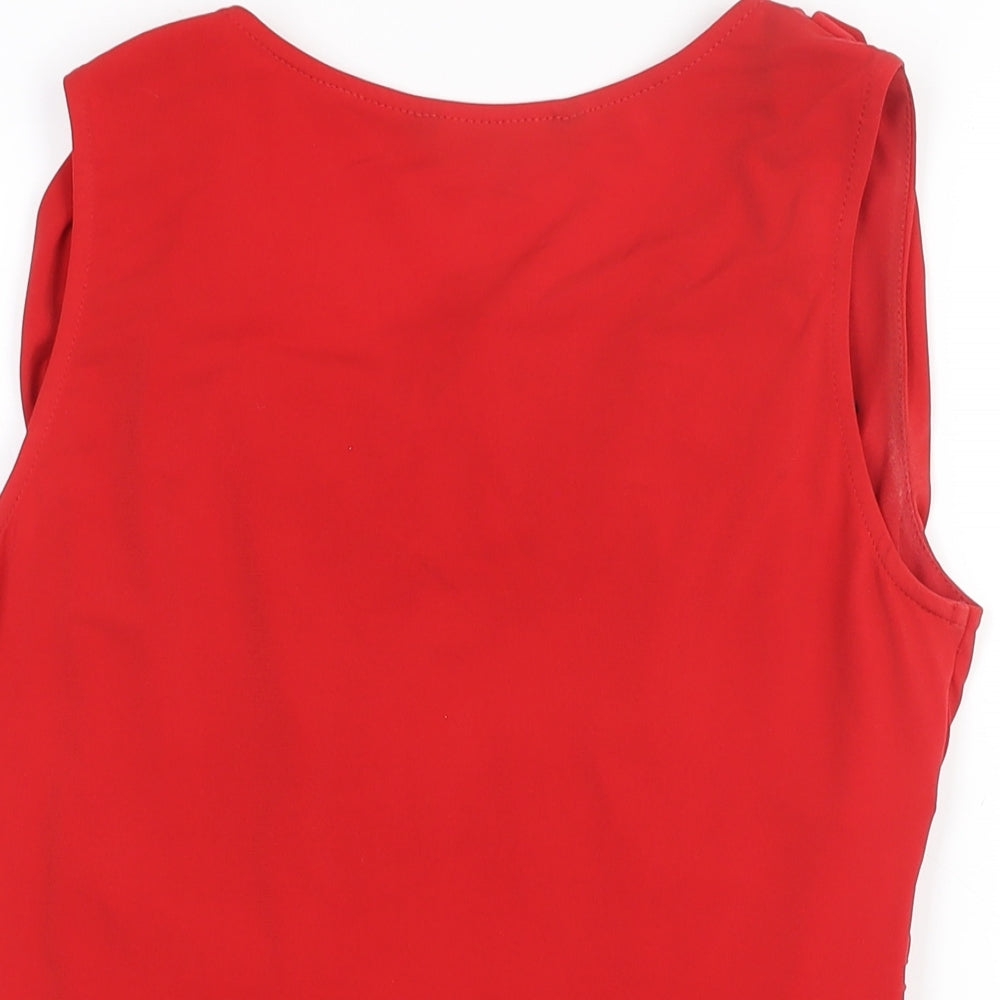 Julien Macdonald Womens Red Polyester Basic Blouse Size 14 Cowl Neck - Rouched Detail