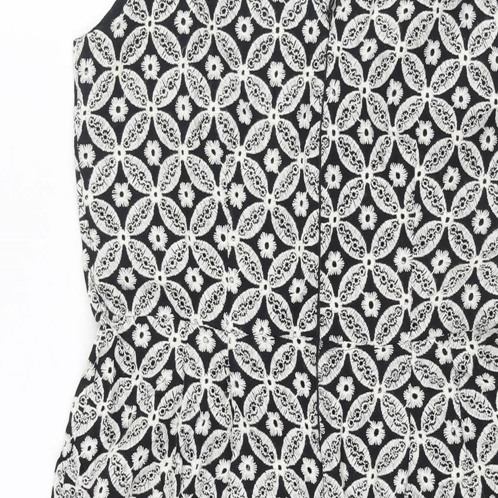 Monsoon Womens White Geometric Cotton A-Line Size 10 V-Neck Zip - Embroidered