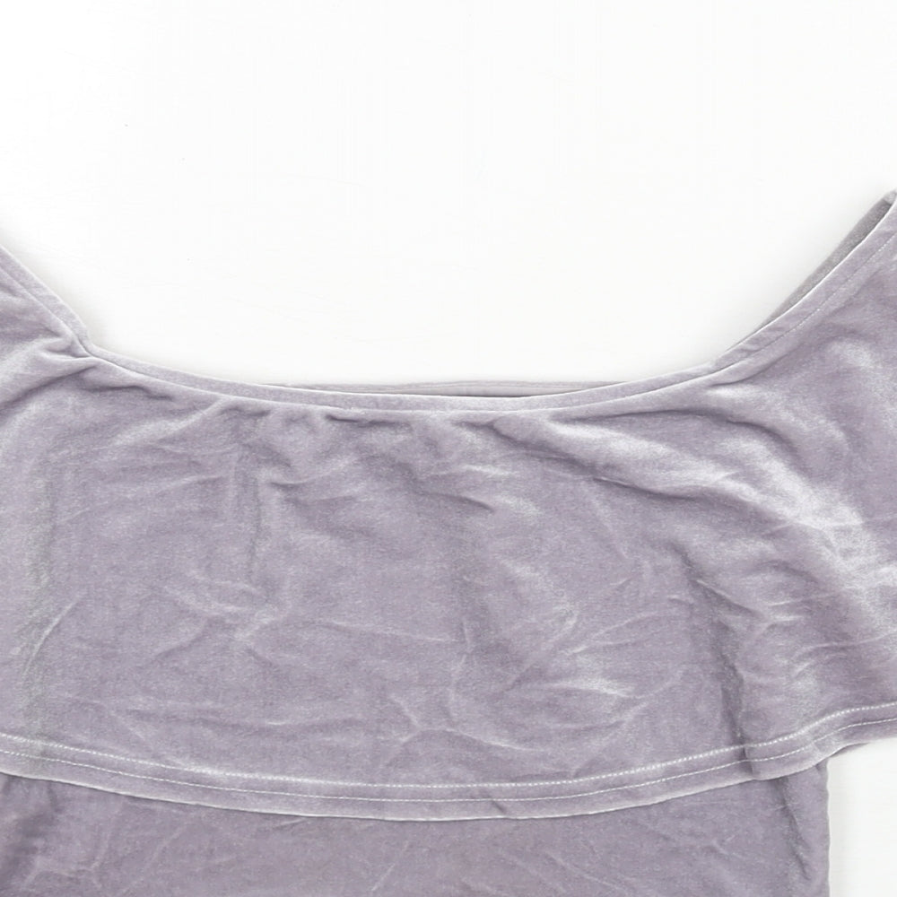 River Island Womens Purple Polyester Cropped Blouse Size 8 Boat Neck - Frill