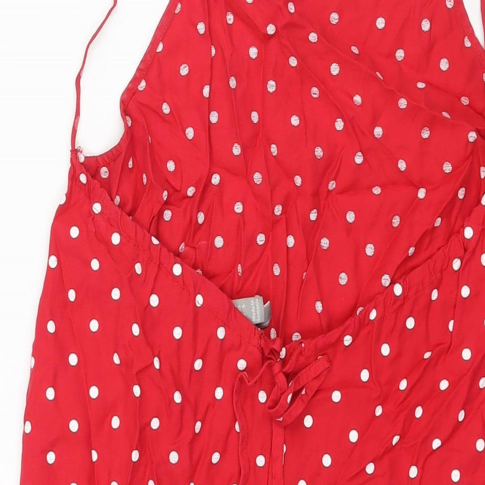 ASOS Womens Red Polka Dot Viscose Mini Size 10 Square Neck Tie
