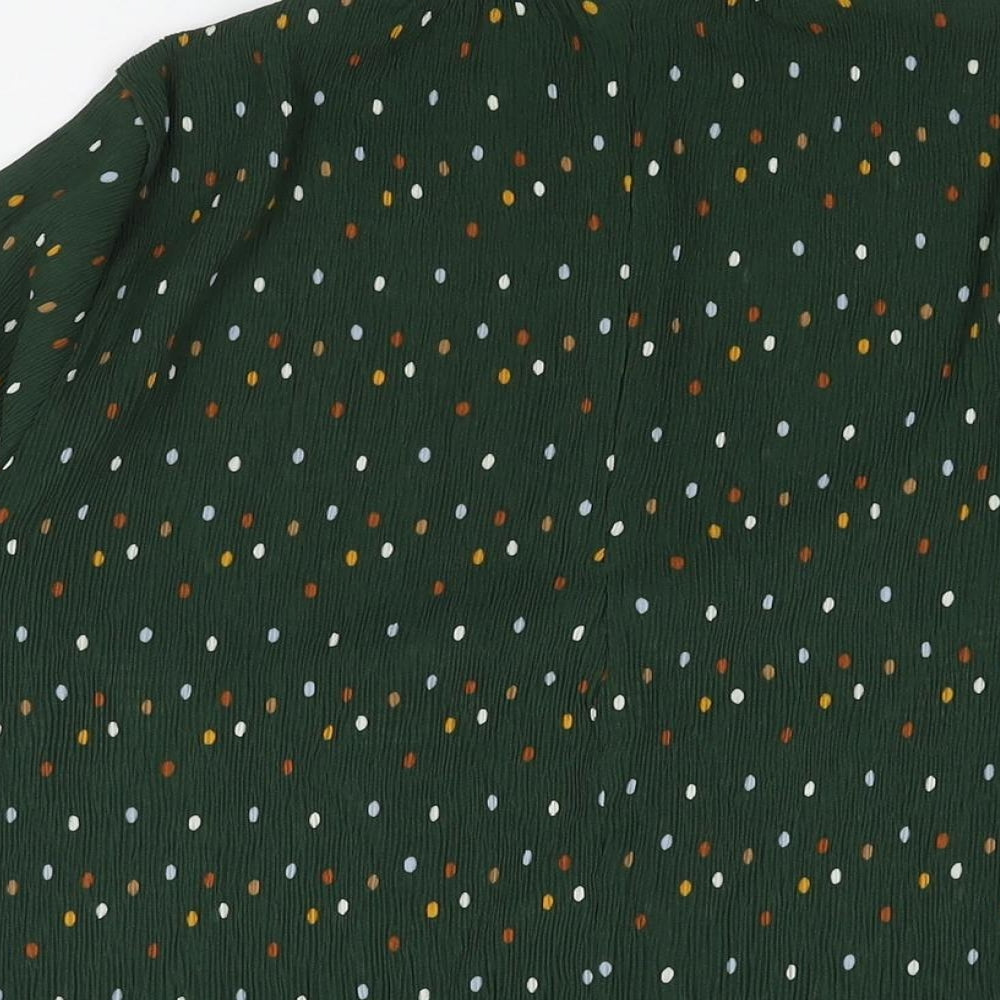 Monki Womens Green Polka Dot Polyester Basic Blouse Size S Mock Neck - Plisse Frill