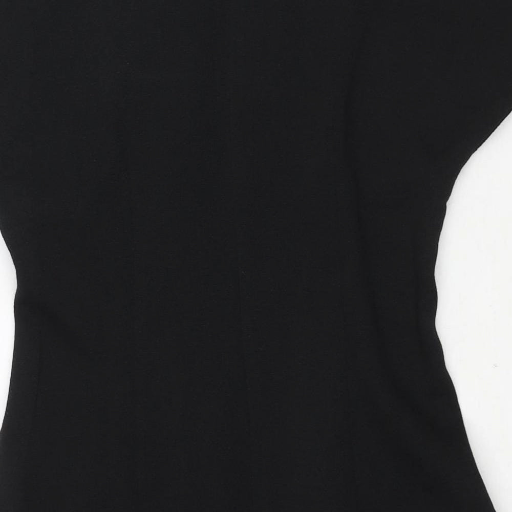 ASOS Womens Black Polyester A-Line Size 8 Round Neck Zip - Pleat Detail