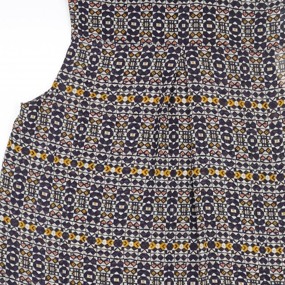 H&M Womens Multicoloured Geometric Polyester Camisole Blouse Size 8 Collared - Semi Sheer