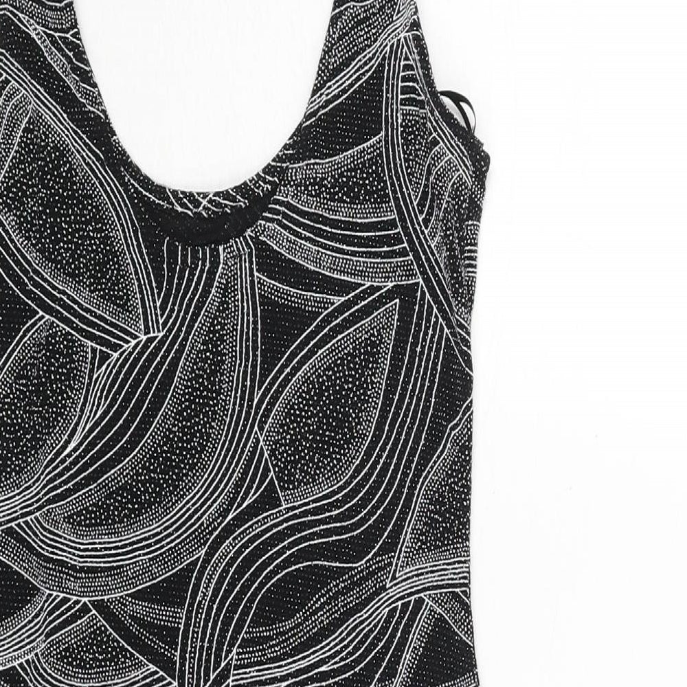 Miss Selfridge Womens Black Geometric Polyester Mini Size 8 Scoop Neck Pullover - Glitter