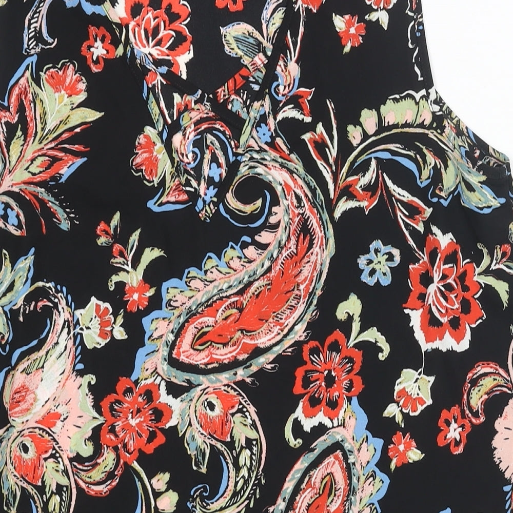 Dorothy Perkins Womens Black Paisley Polyester Camisole Blouse Size 12 Boat Neck - Crossover Back