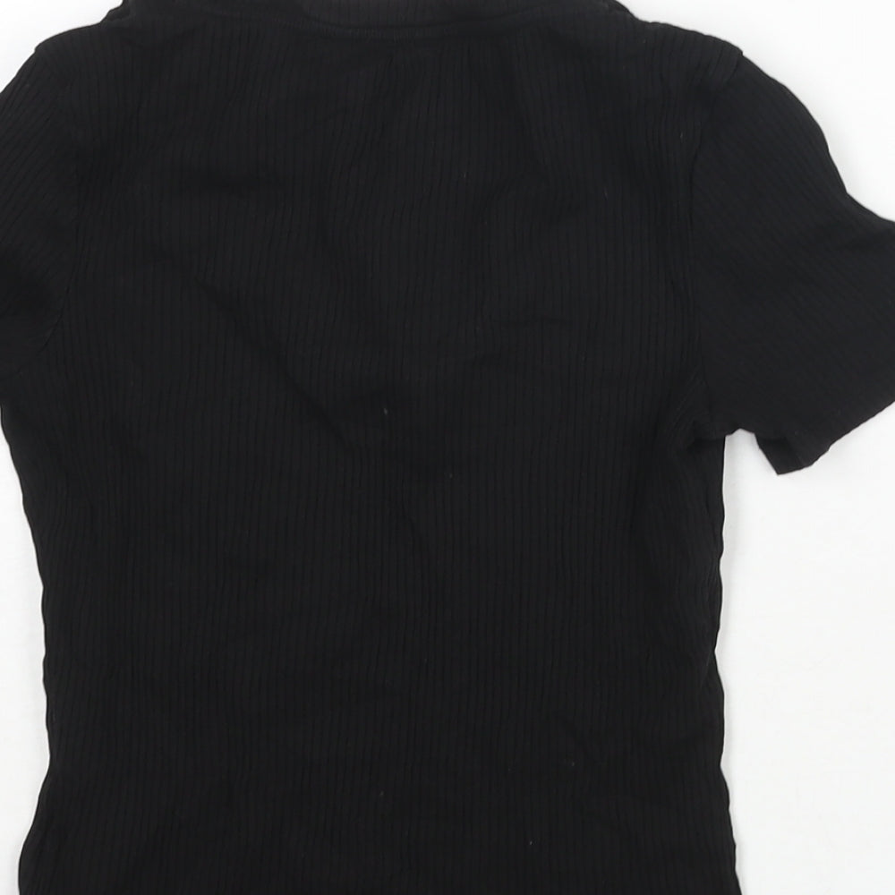 Monki Womens Black Cotton Basic T-Shirt Size S Scoop Neck - Ribbed