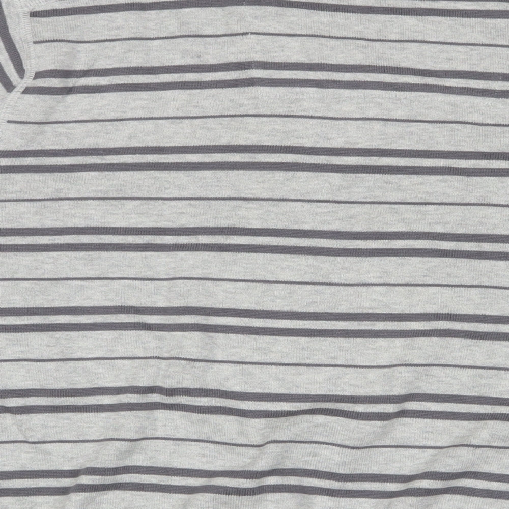 Authentic Mens Grey Crew Neck Striped Cotton Pullover Jumper Size XL Long Sleeve