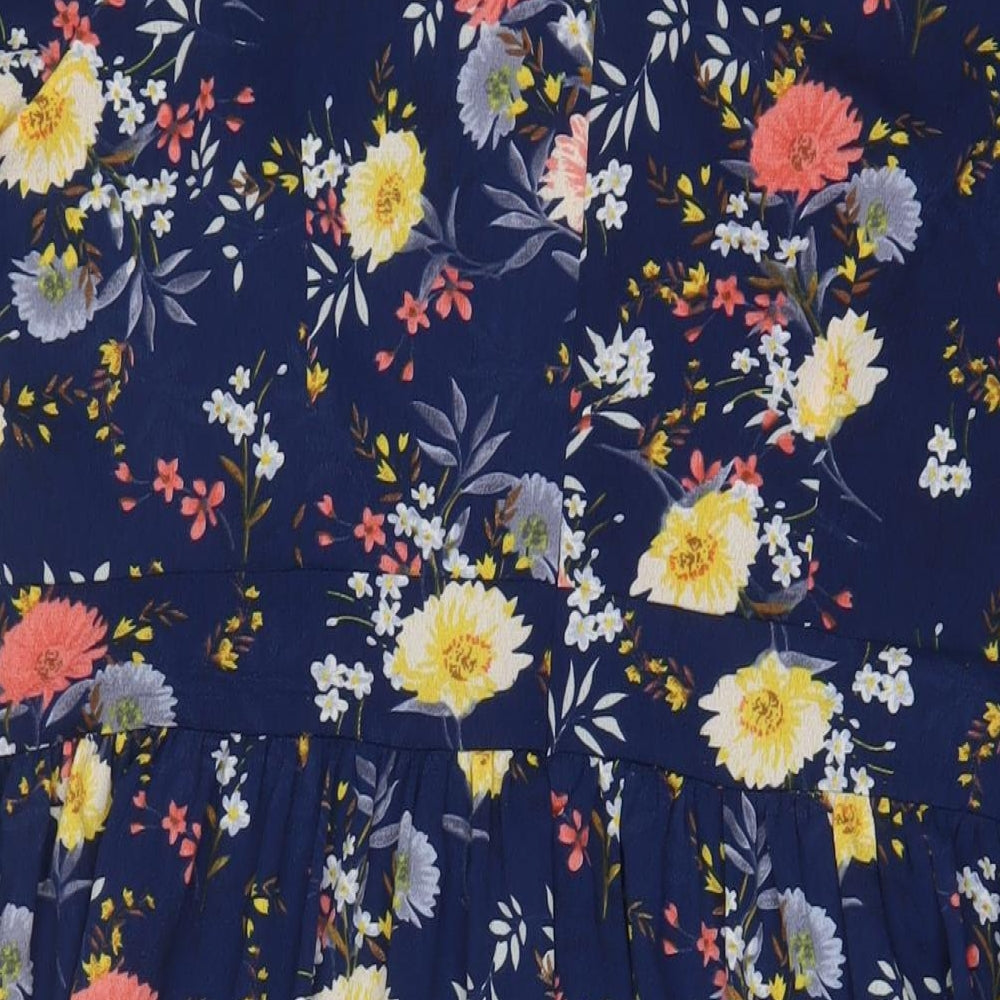 Lovedrobe Womens Blue Floral Polyester A-Line Size 18 Boat Neck Zip