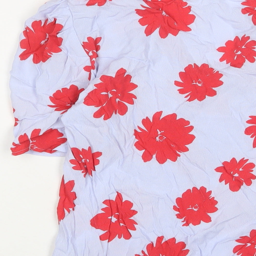 Marks & Spencer Womens Blue Floral Viscose Basic T-Shirt Size 6 Crew Neck