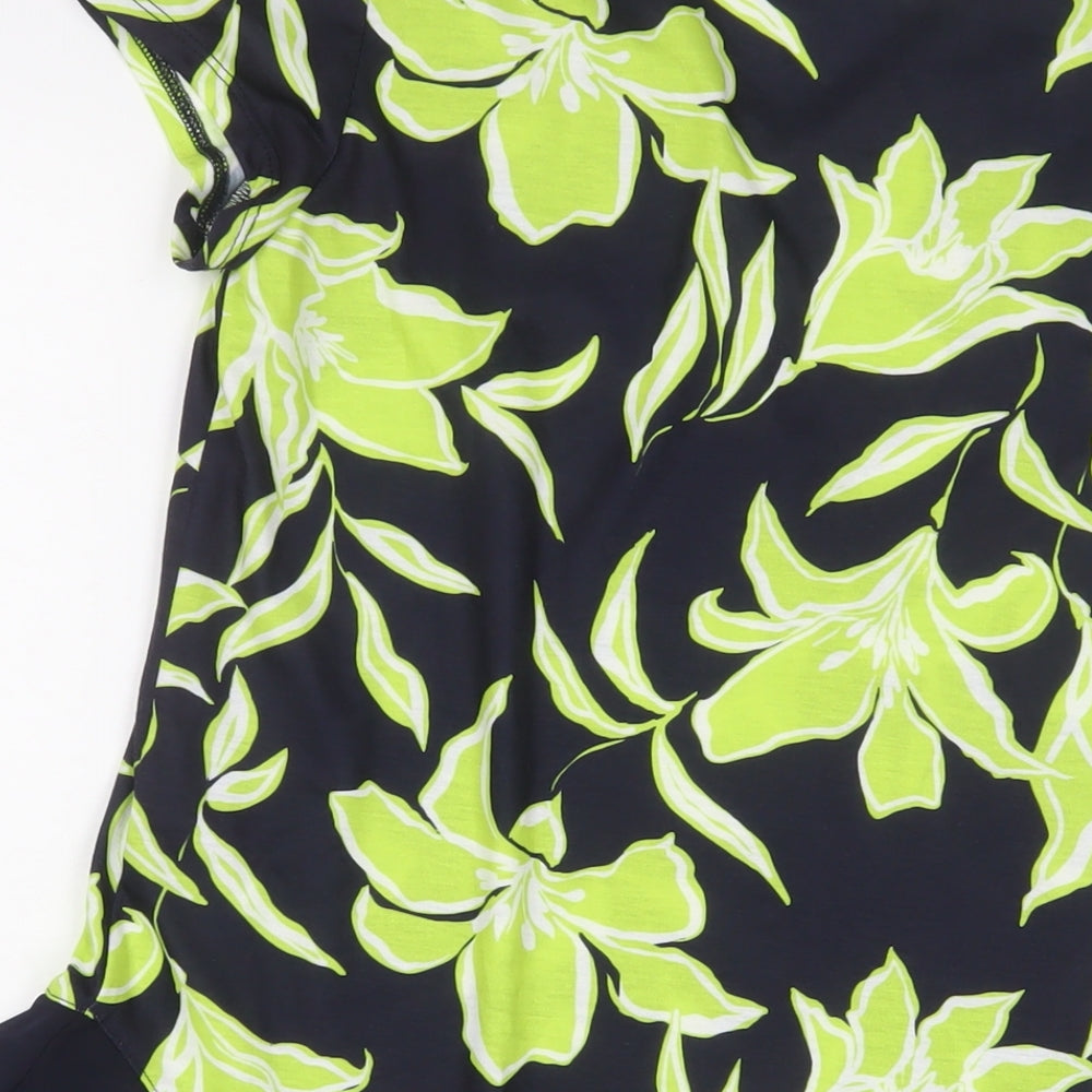 Roman Womens Green Floral Polyester Tunic T-Shirt Size 10 V-Neck
