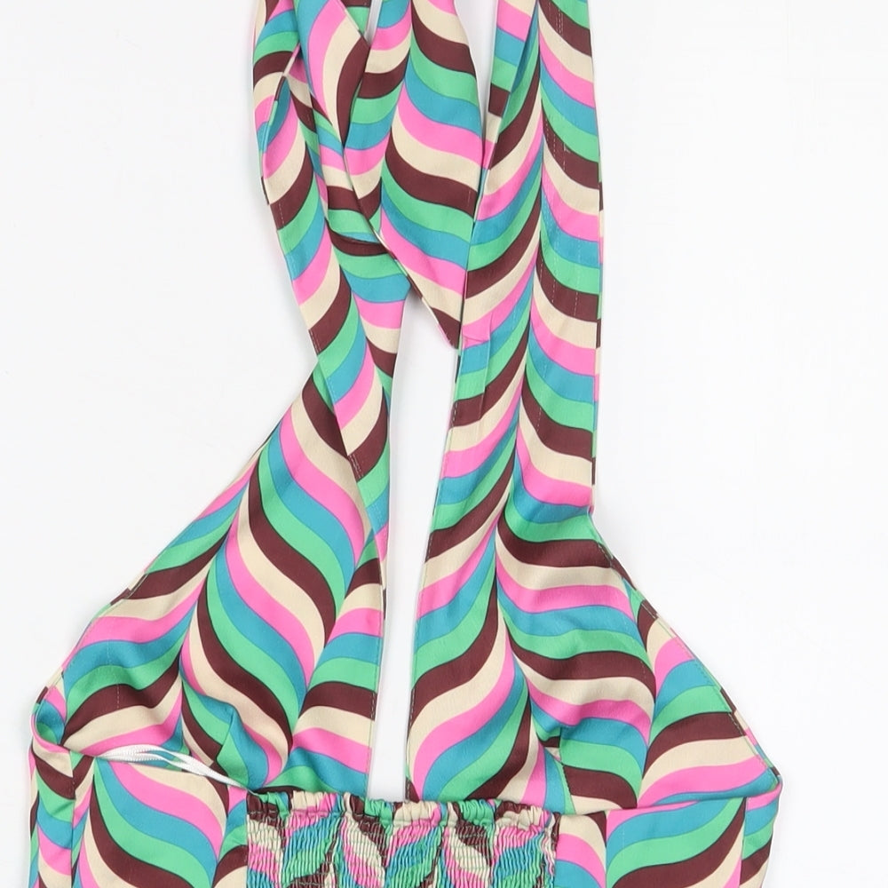 Zara Womens Multicoloured Geometric Polyester Cropped Tank Size S Halter