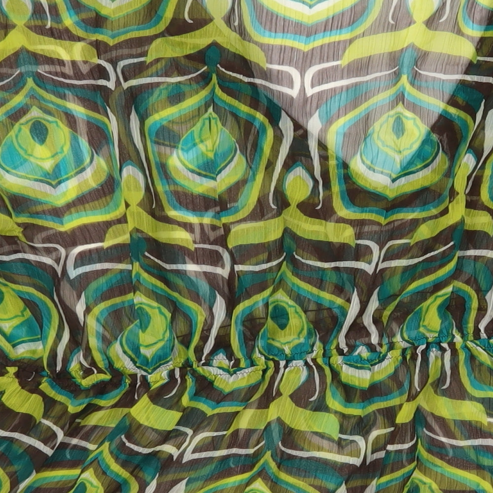 Wardrobe Womens Green Geometric Polyester Basic Blouse Size 26 V-Neck