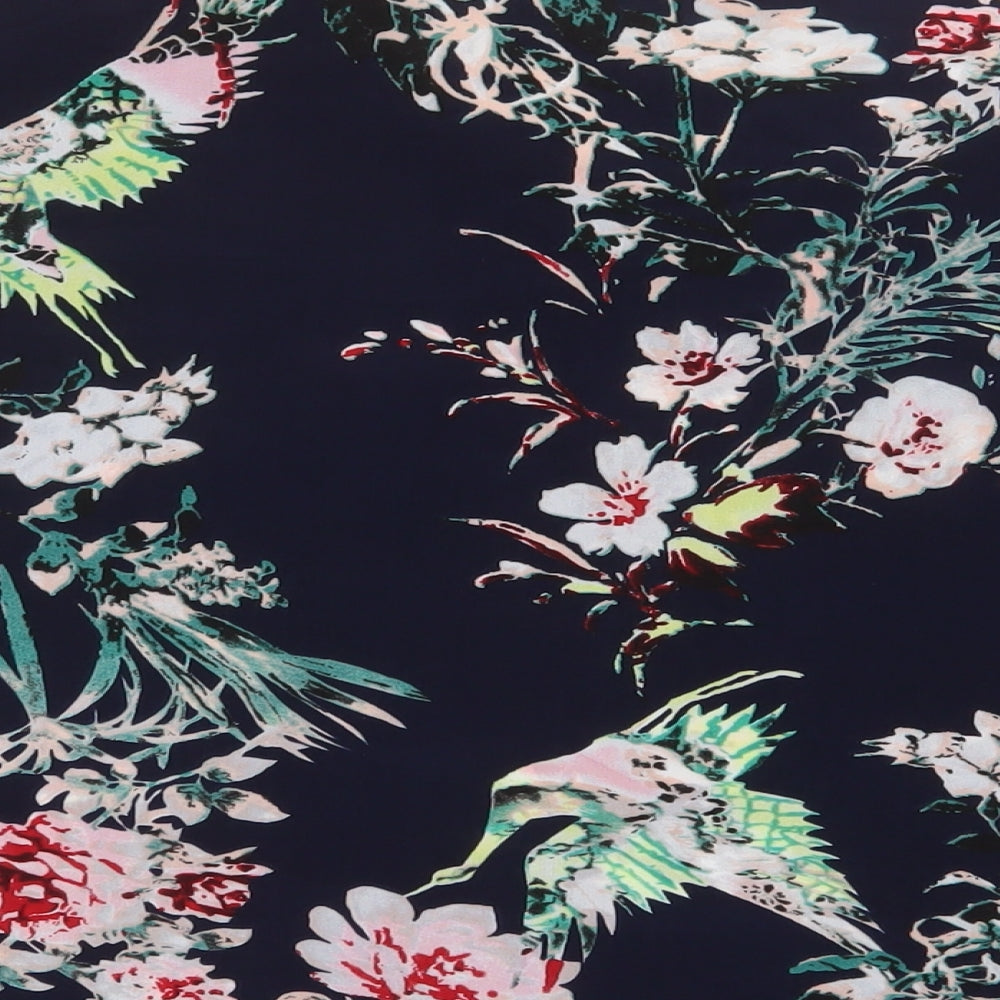 Pebble Bay Womens Blue Floral Polyester Basic T-Shirt Size M Crew Neck - Cold Shoulder