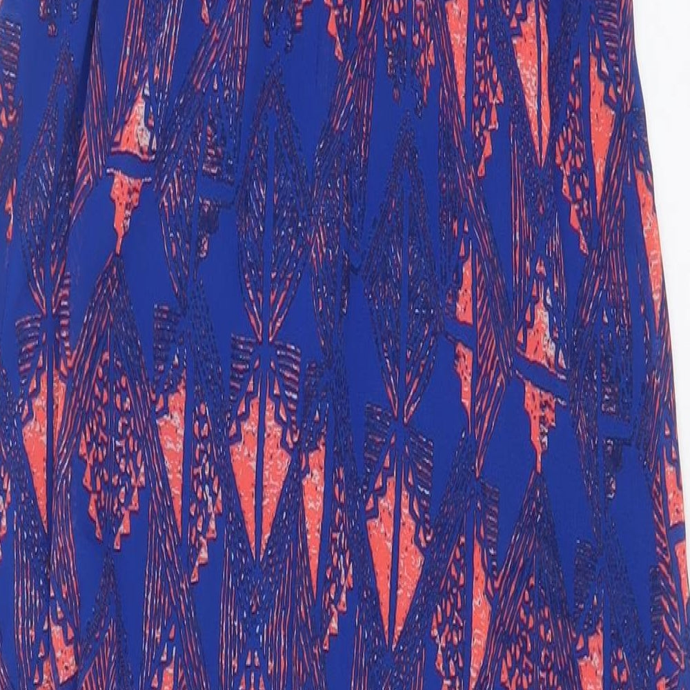 New Look Womens Blue Geometric Polyester A-Line Size 14 Square Neck Pullover