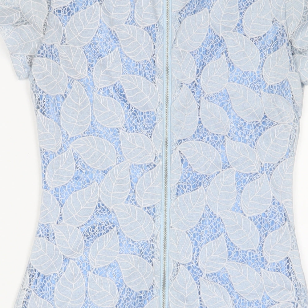 Tenki Womens Blue Polyester Bodycon Size 8 Crew Neck Zip