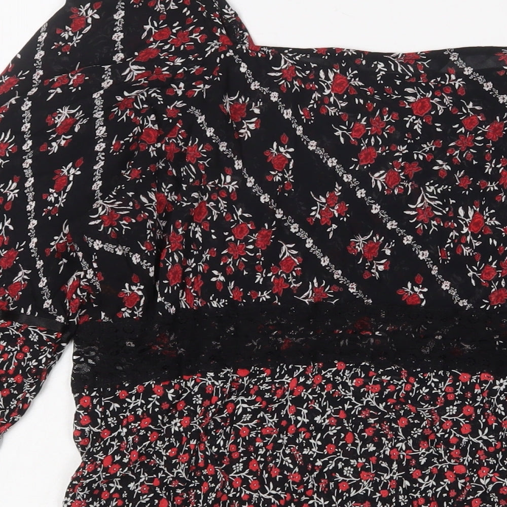essence Womens Red Floral Viscose Basic Blouse Size 16 V-Neck - Lace
