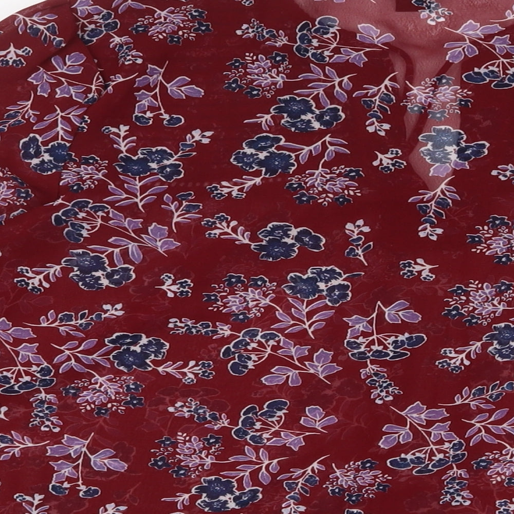 New Look Womens Red Floral Polyester Basic Blouse Size 10 V-Neck
