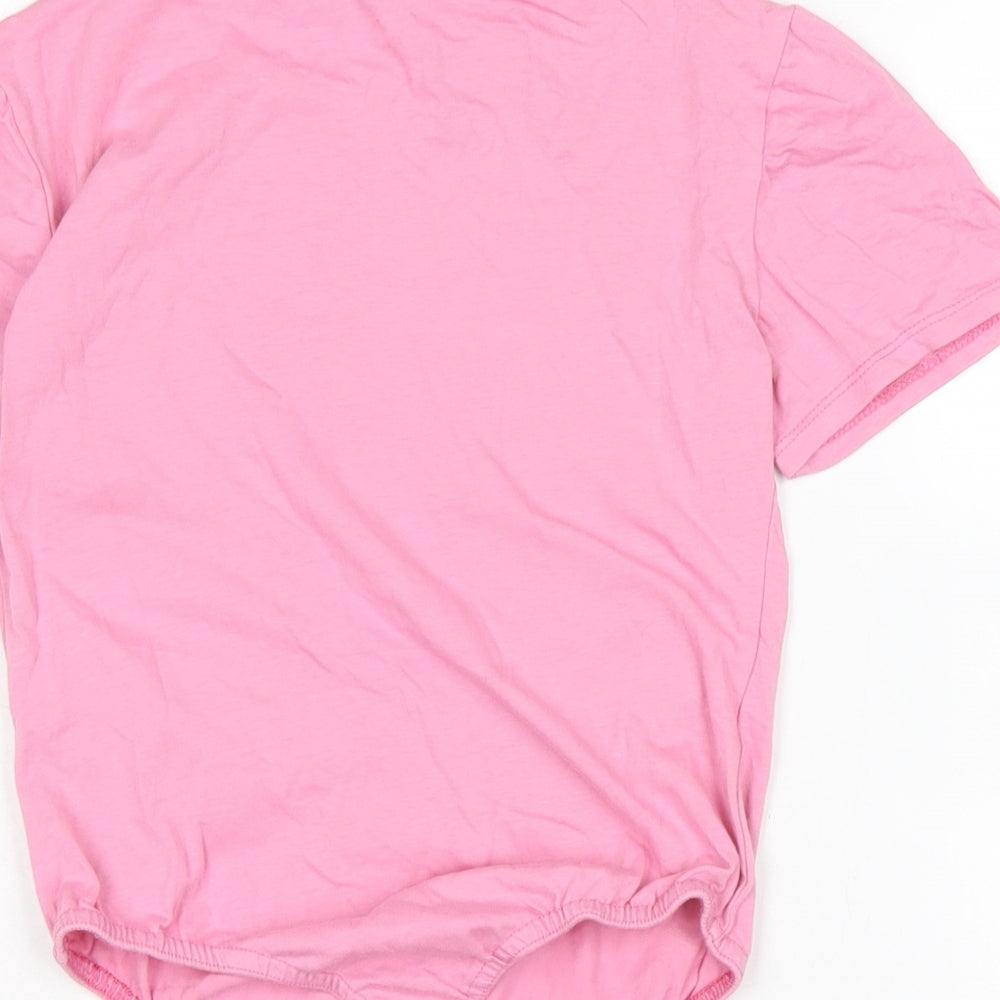 PRETTYLITTLETHING Womens Pink Cotton Basic T-Shirt Size 10 Crew Neck - Fasten poppers to underneath.