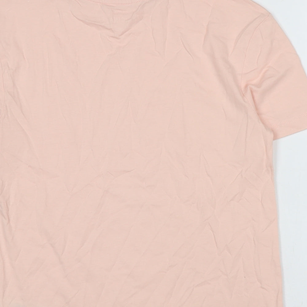 Marks & Spencer Girls Pink Cotton Basic Polo Size 8-9 Years Crew Neck
