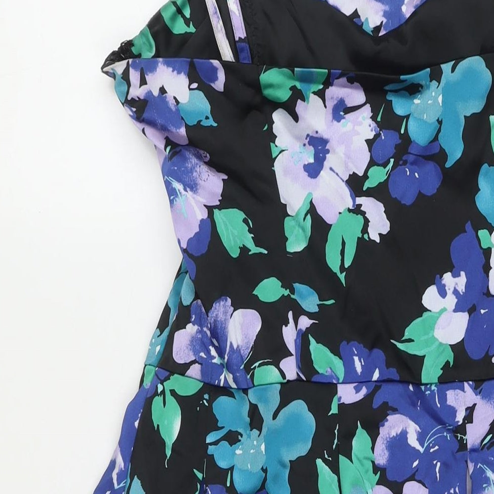 Coast Womens Multicoloured Floral Acetate Fit & Flare Size 10 Square Neck Zip