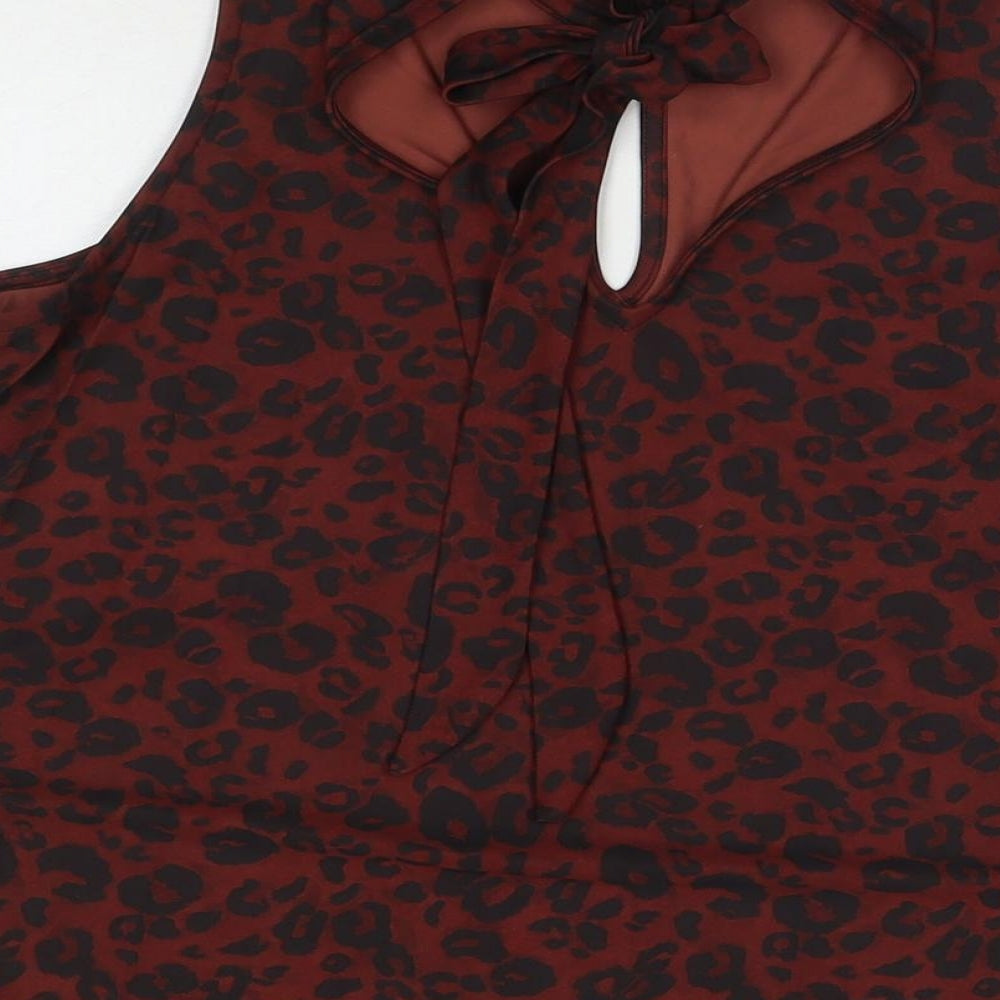 NEXT Womens Brown Animal Print Polyester Basic Tank Size M Round Neck - Leopard Print