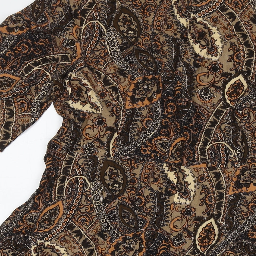 Glamorous Womens Brown Paisley Rayon A-Line Size M Round Neck Pullover