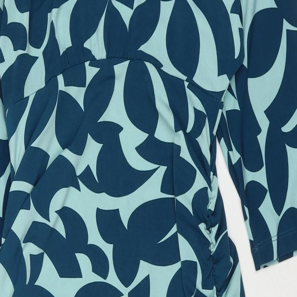 Kim&Co Womens Blue Geometric Polyester A-Line One Size Round Neck Pullover