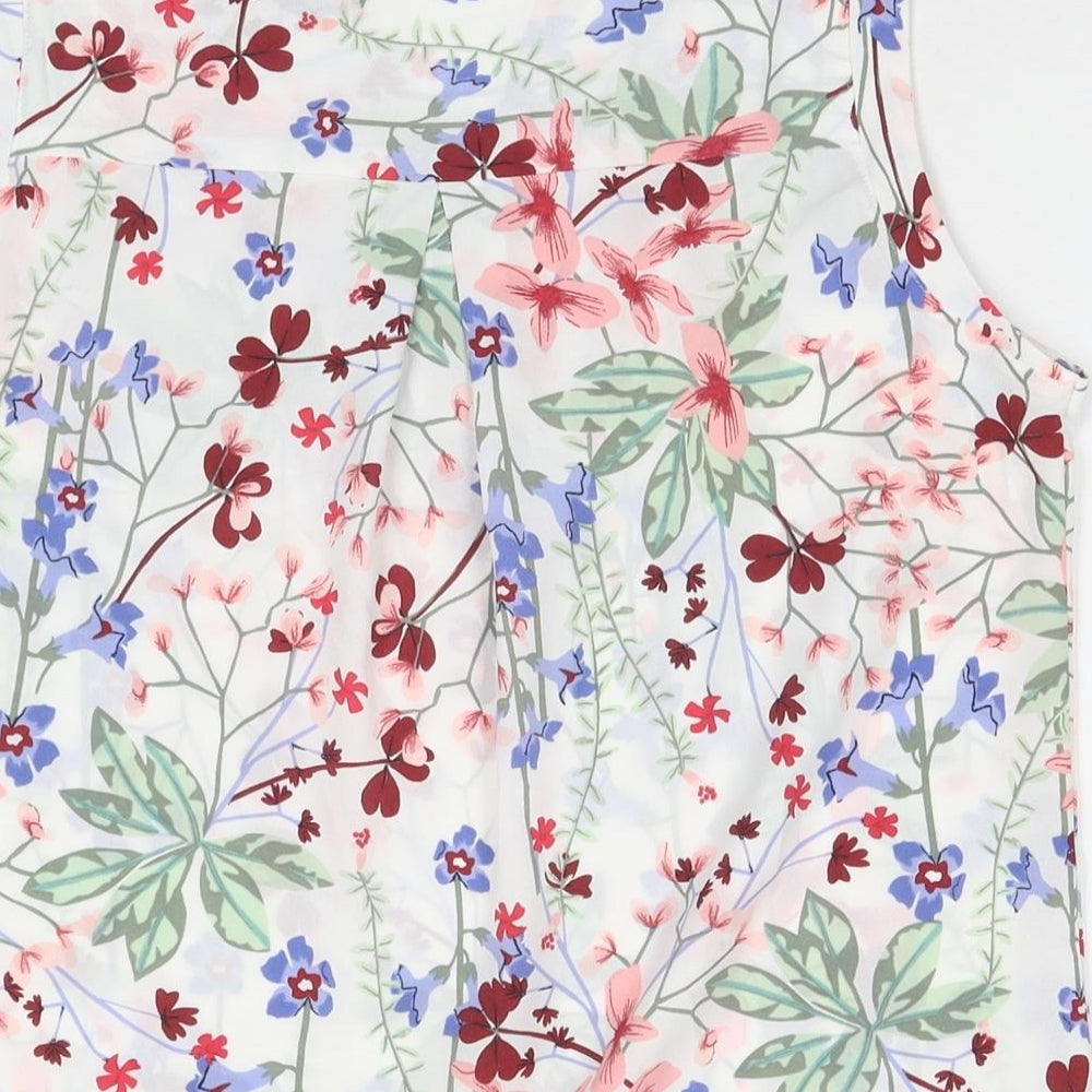 NEXT Womens White Floral Polyester Basic Tank Size 10 V-Neck