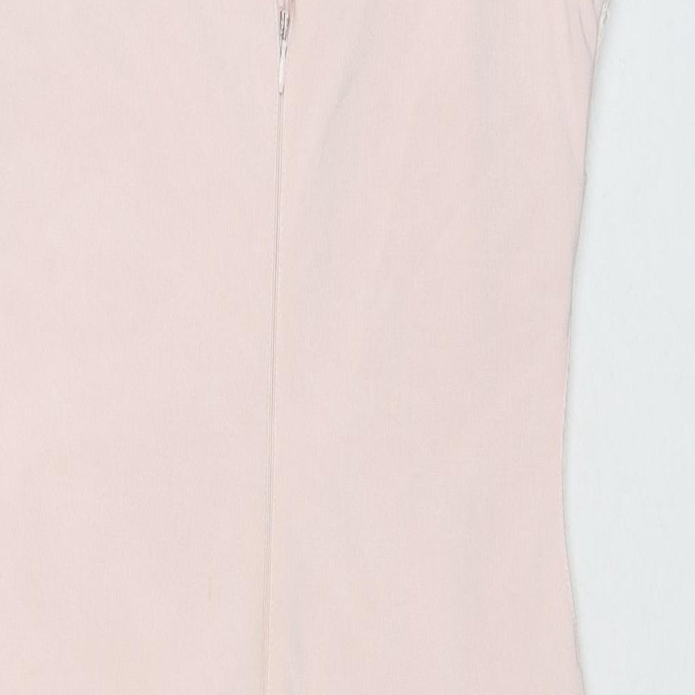 Lipsy Womens Pink Floral Polyester A-Line Size 12 Round Neck Zip