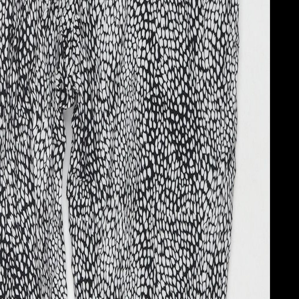 Marks & Spencer Womens Black Geometric Viscose Trousers Size 10 L27 in Regular Drawstring