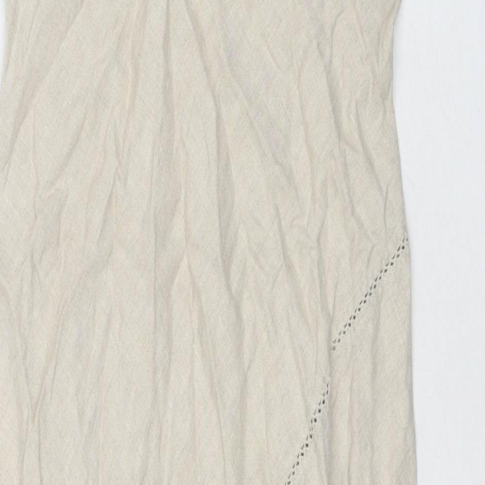 Planet Womens Beige Linen A-Line Size 10 Round Neck Pullover