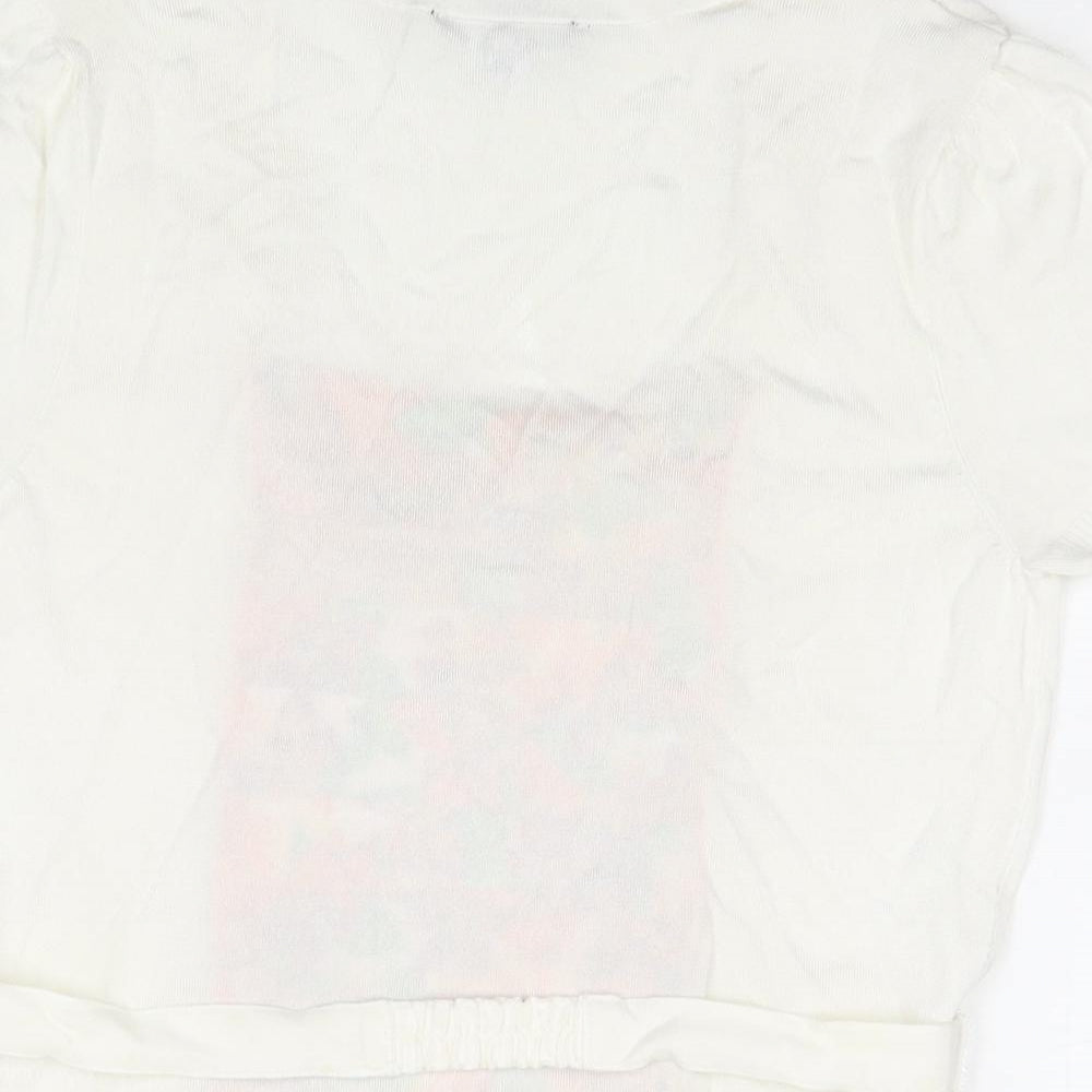 Julien Macdonald Womens White Floral Viscose Basic Blouse Size 14 Round Neck
