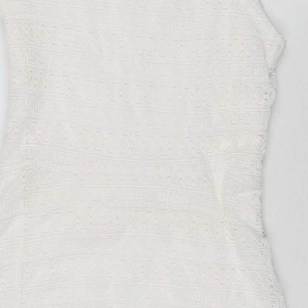 Red Herring Womens White Polyester A-Line Size 14 V-Neck Pullover